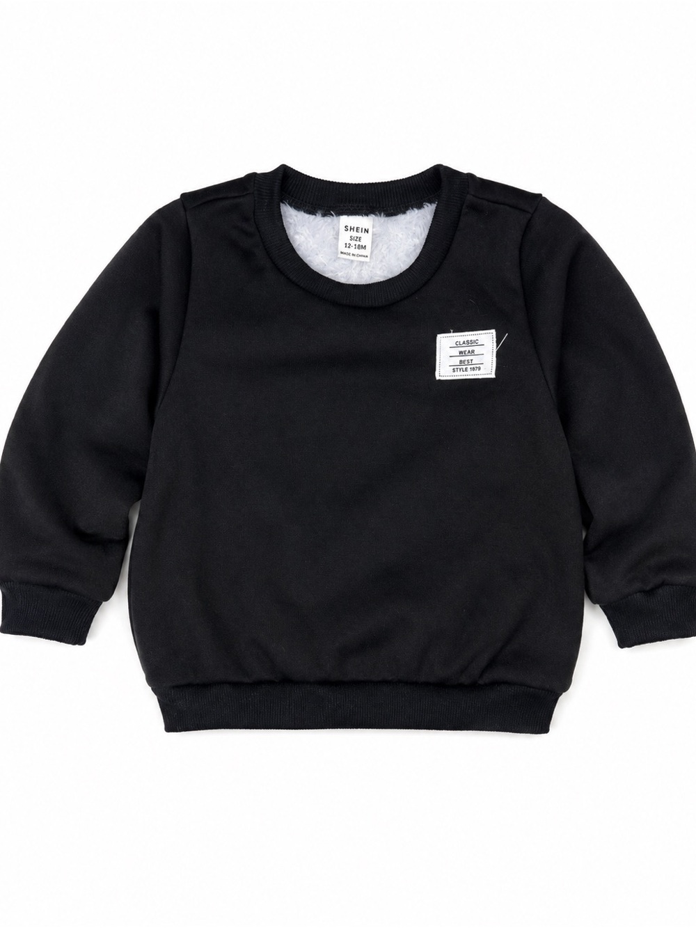 SHEIN Black Crewneck Sweatshirt with Fleece Lining